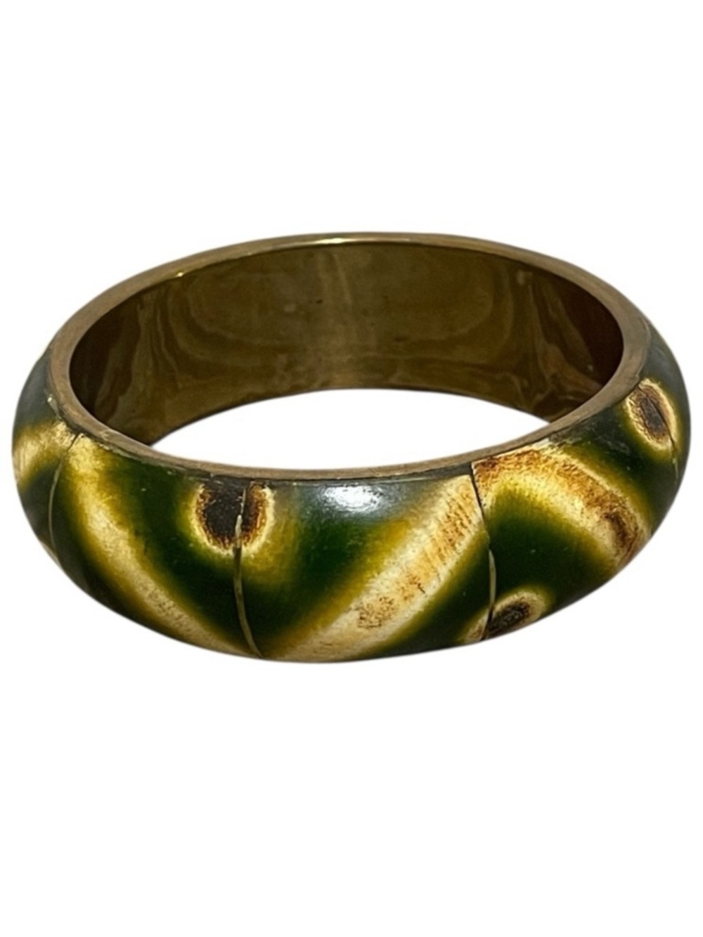 Vintage Brass Bangle Bracelet Inlay Chunky Boho Bohemian Chic Abstract Whimsy